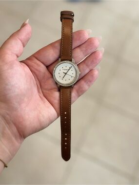 COACH Brown Leather Strap Watch with Crystal Bezel